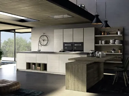 Cucina Moderna in legno di abete grigio con isola Mood 01 di Fratelli Mirandola